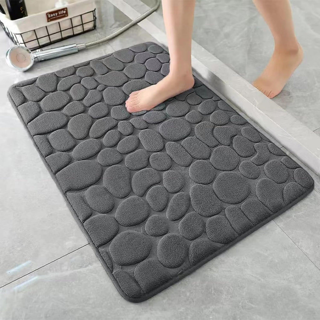 Linvrppy Memory Foam Bath Mat Memory Foam Carpet Cobblestone Design Super Absorbent Non-Slip Machine Washable Bathroom mat (16x24 inches) (Grey)