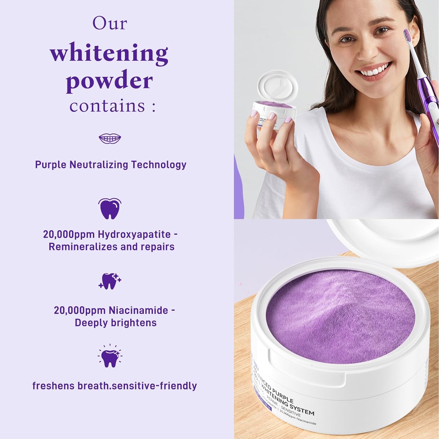 Teeth Whitening Powder,Remineralizing Hydroxyapatite Tooth Powder with Niacinamide
