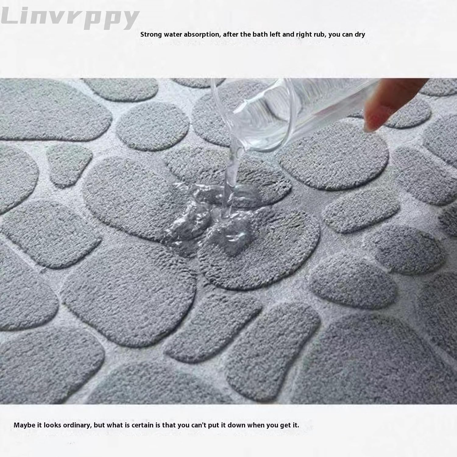 Linvrppy Memory Foam Bath Mat Memory Foam Carpet Cobblestone Design Super Absorbent Non-Slip Machine Washable Bathroom mat (16x24 inches) (Grey)